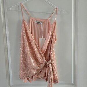 Grace Karin Rose Gold Pink Satin and Sequin Wrap Top